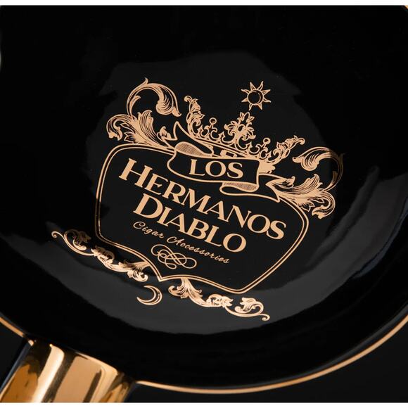 Hermanos Diablo Cigar Ashtray Large Black & Gold Ceramic 4 Cigars Indoor Outdoor - Picture 2 of 4